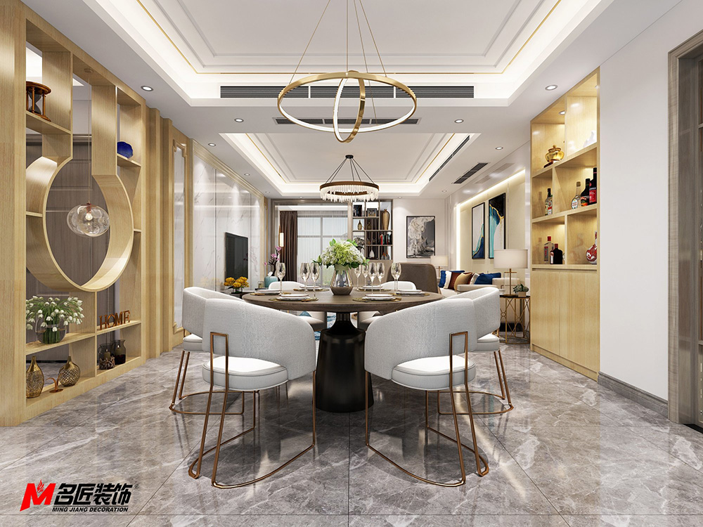 现代轻奢风格室内装修设计效果图-大悦花园三居118平米-室内餐厅装修设计 现代轻奢风格室内装修设计效果图-大悦花园三居118平米-室内餐厅装修设计